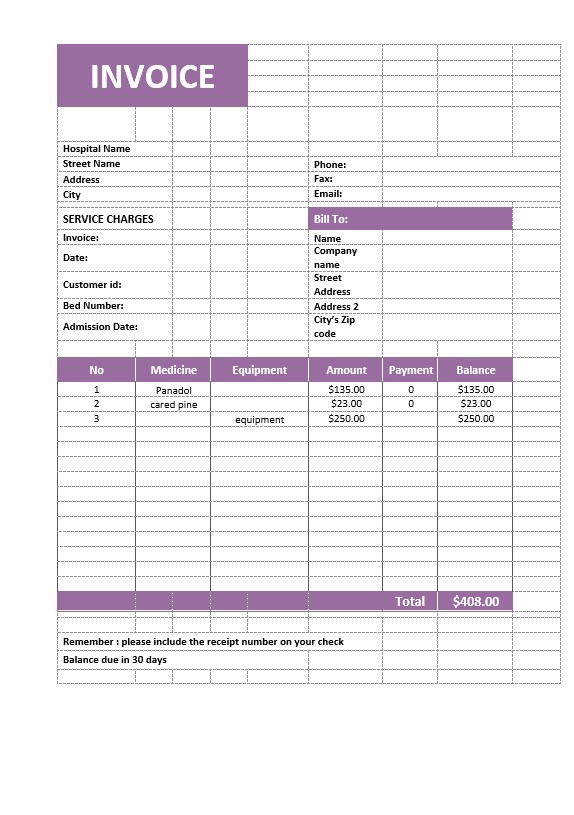 Medical Service Invoice Template PSD template